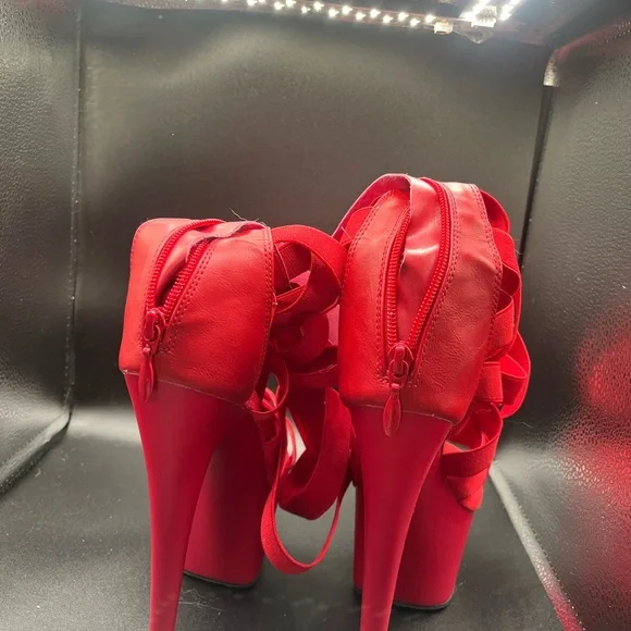 Pleaser Red Strappy Heels - Picture 2 of 7